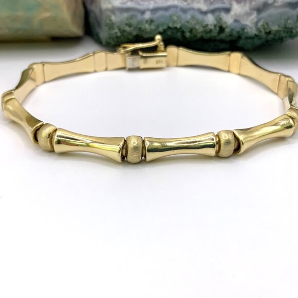 Jewelry - 14K Gold Bamboo Estate Bracelet 7" Gorgeous Textured & Shiny J835